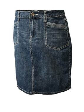 Dress Barn Dark Blue Denim Mini Skirt with Front Patch Pockets